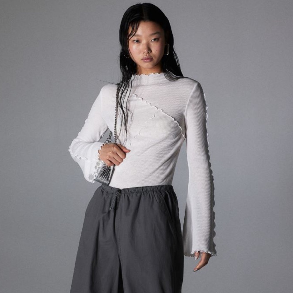 H&M Overlock Detail Rib-Knit Top